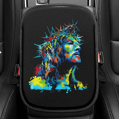 Jesus Wearing Crown Of Thorns Seat Box Cover, Jesus Christ Car Center Console Cover, Christian Car Interior Accessories