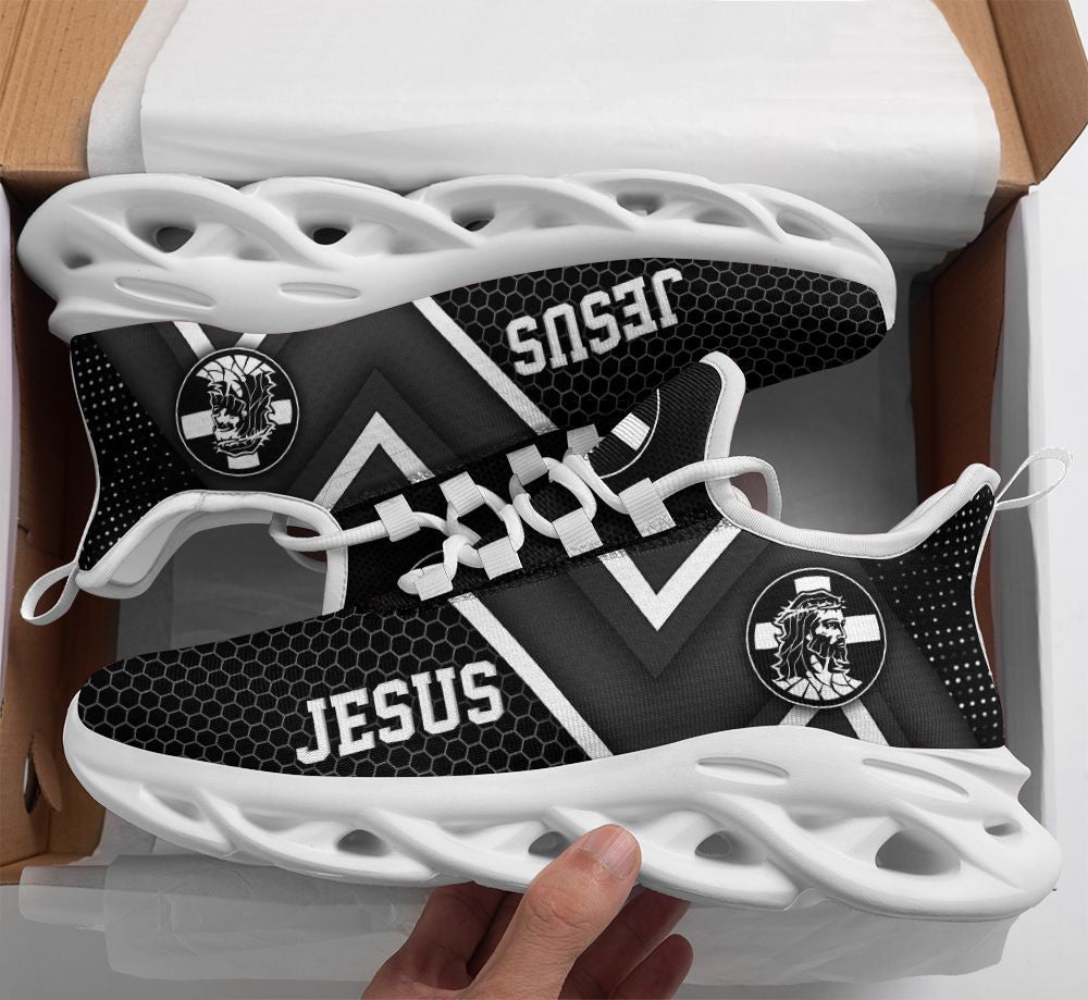 Jesus White And Black Yezy Running Sneakers Max Soul Shoes - Christian Shoes For Men And Women