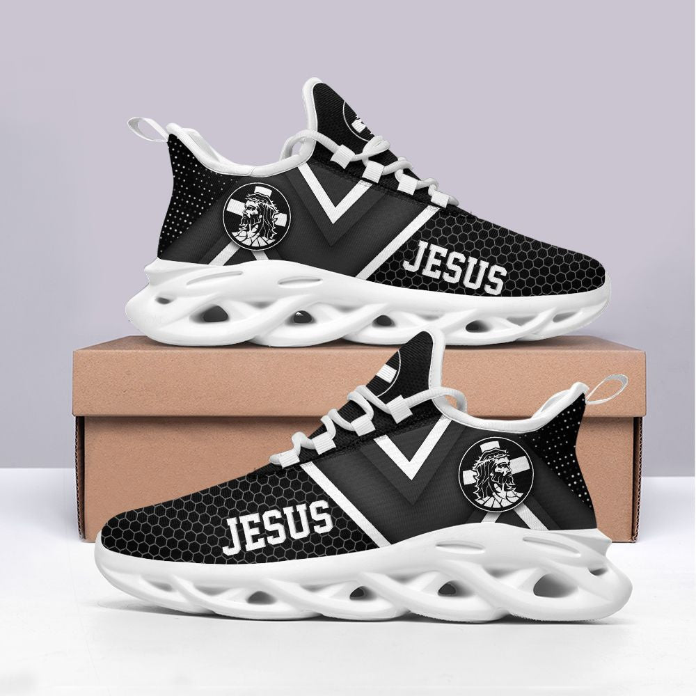Jesus White And Black Yezy Running Sneakers Max Soul Shoes - Christian Shoes For Men And Women