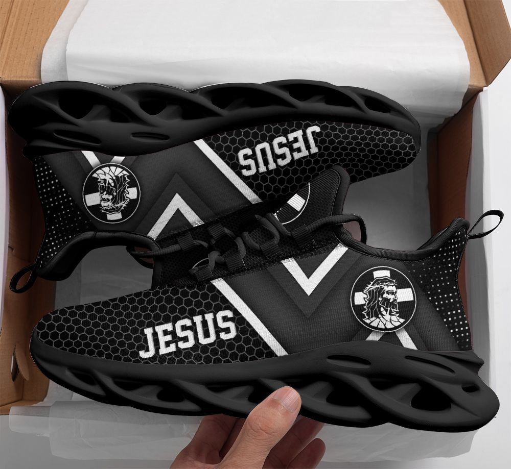 Jesus White And Black Yezy Running Sneakers Max Soul Shoes - Christian Shoes For Men And Women