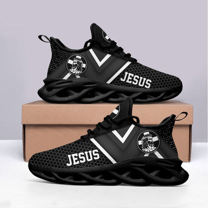 Jesus White And Black Yezy Running Sneakers Max Soul Shoes - Christian Shoes For Men And Women