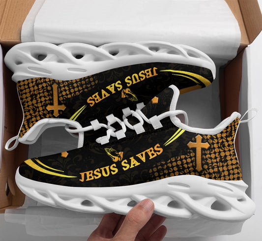 Jesus White Black Saves Yezy Running Sneakers Max Soul Shoes - Christian Shoes For Men And Women