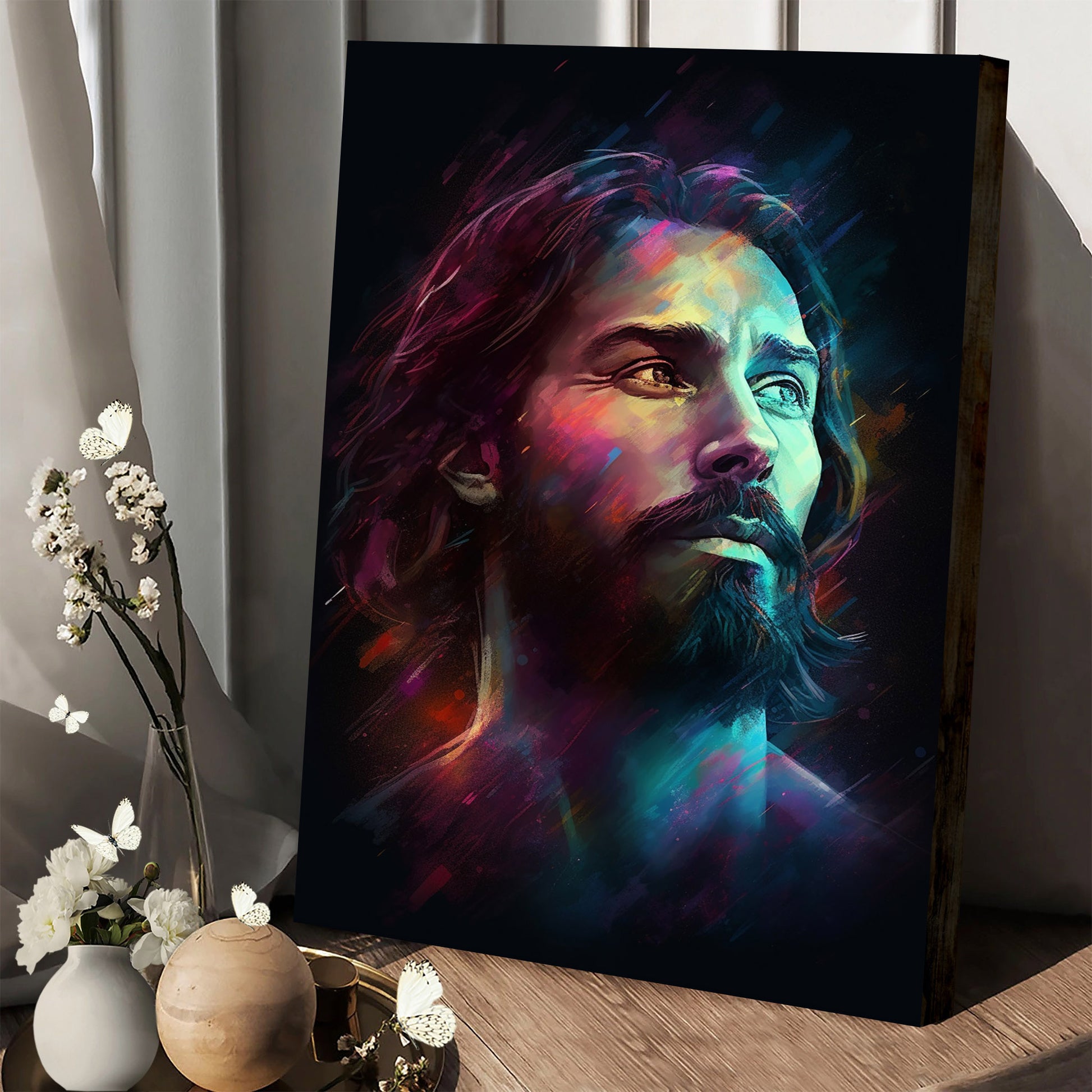 Jesus With A Cosmic Background And A Beard - Canvas Picture - Jesus Christ Canvas - Christian Wall Art
