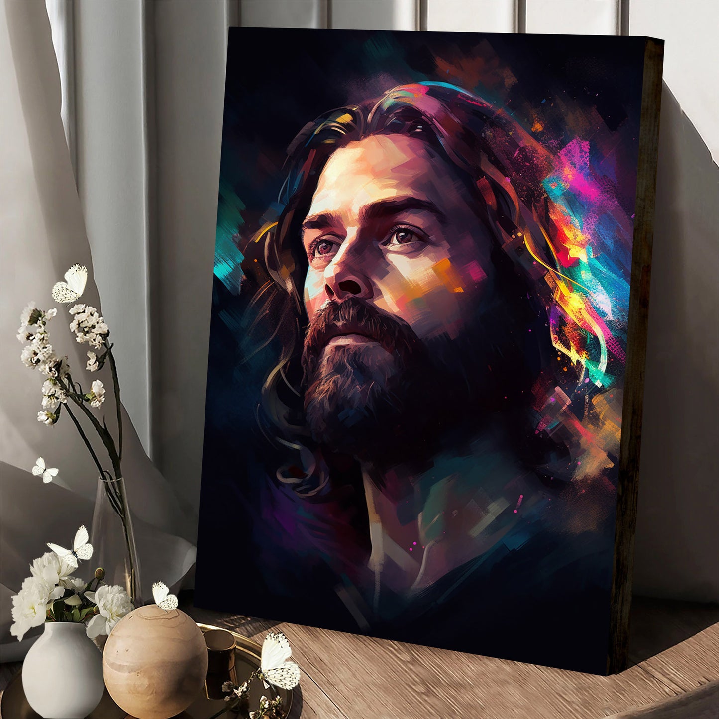 Jesus With A Cosmic Background And A Beard 1 - Canvas Picture - Jesus Christ Canvas - Christian Wall Art