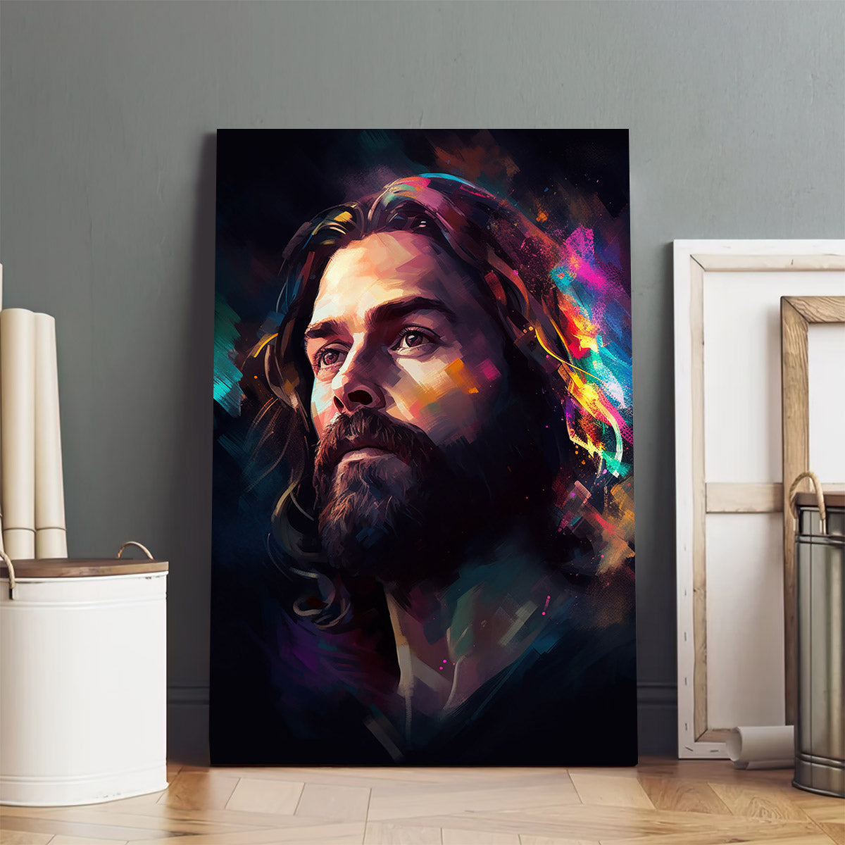 Jesus With A Cosmic Background And A Beard 1 - Canvas Picture - Jesus Christ Canvas - Christian Wall Art