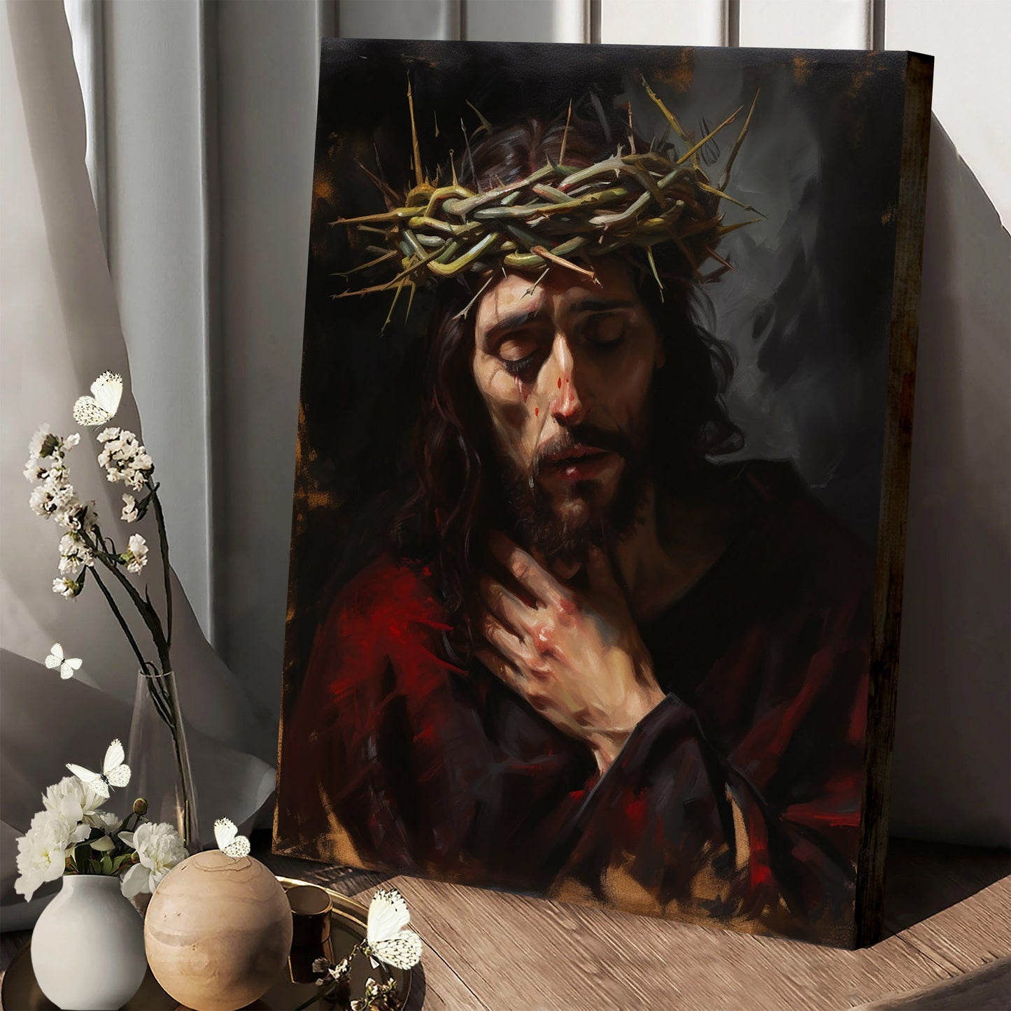 Jesus With A Crown Of Thorns - Canvas Picture - Jesus Christ Canvas - Christian Wall Art