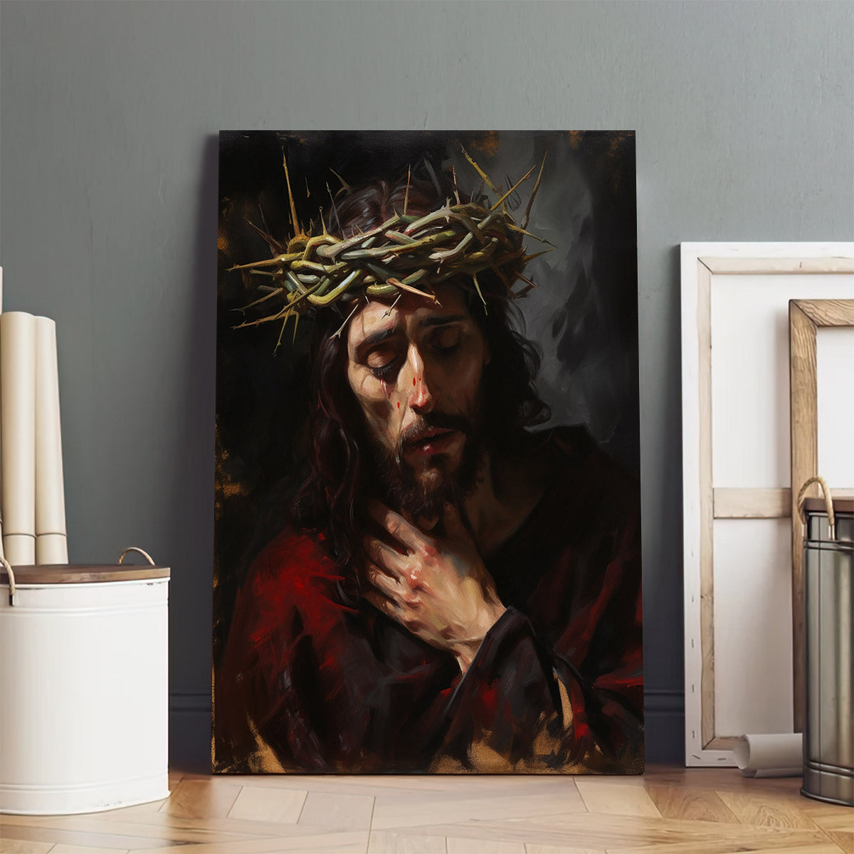 Jesus With A Crown Of Thorns - Canvas Picture - Jesus Christ Canvas - Christian Wall Art