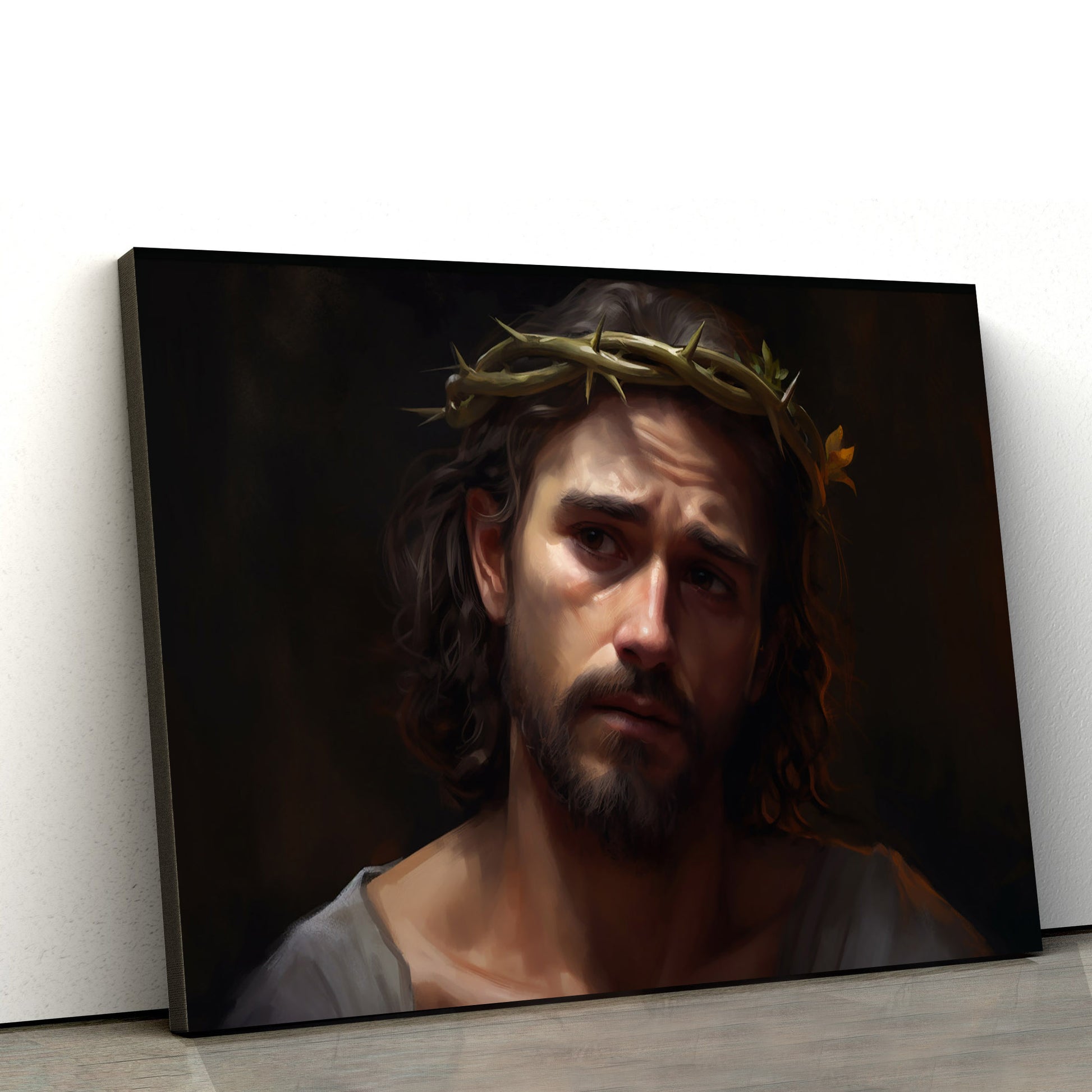 Jesus With A Crown Of Thorns On His Head - Canvas Picture - Jesus Christ Canvas - Christian Wall Art