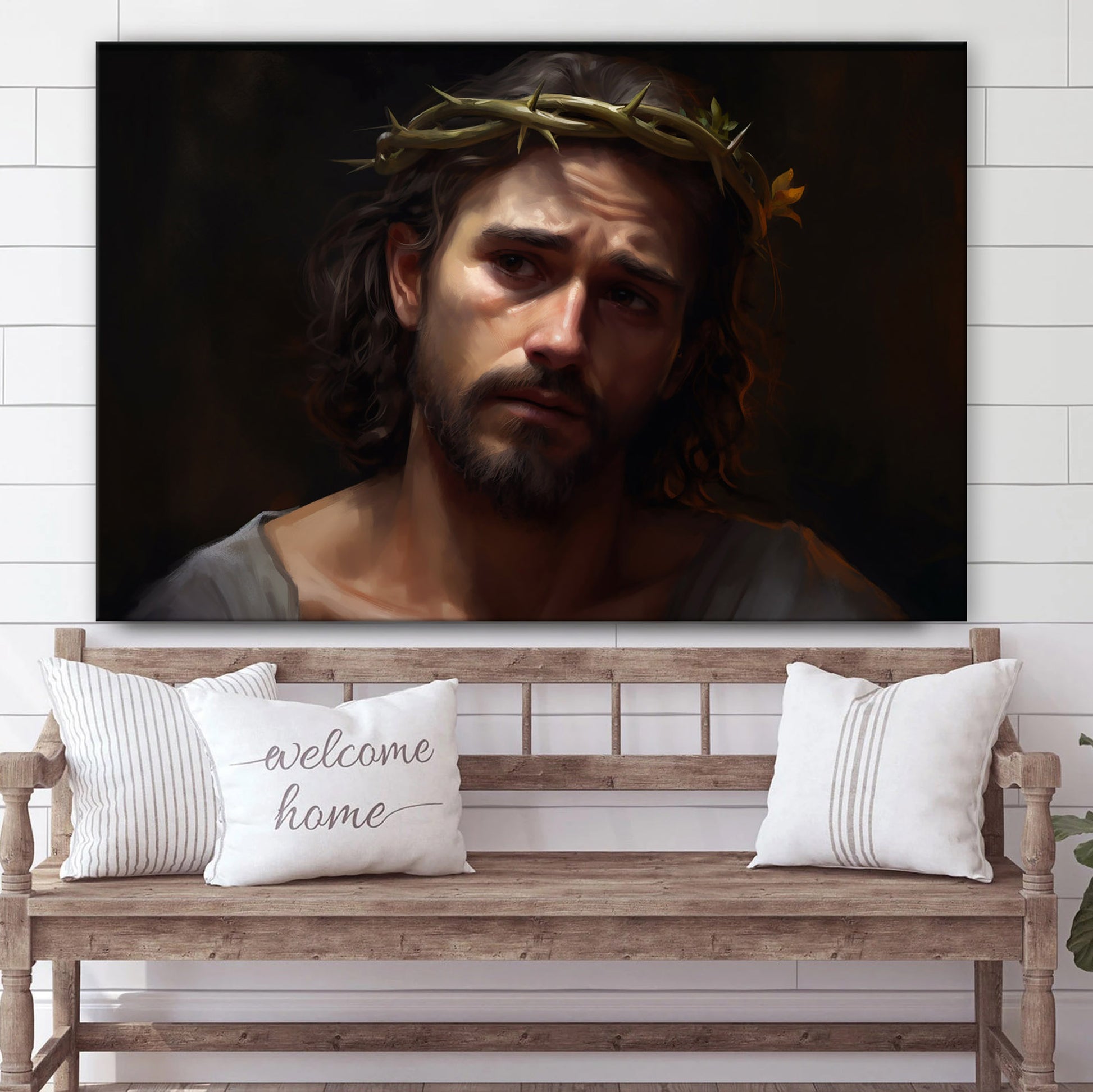 Jesus With A Crown Of Thorns On His Head - Canvas Picture - Jesus Christ Canvas - Christian Wall Art