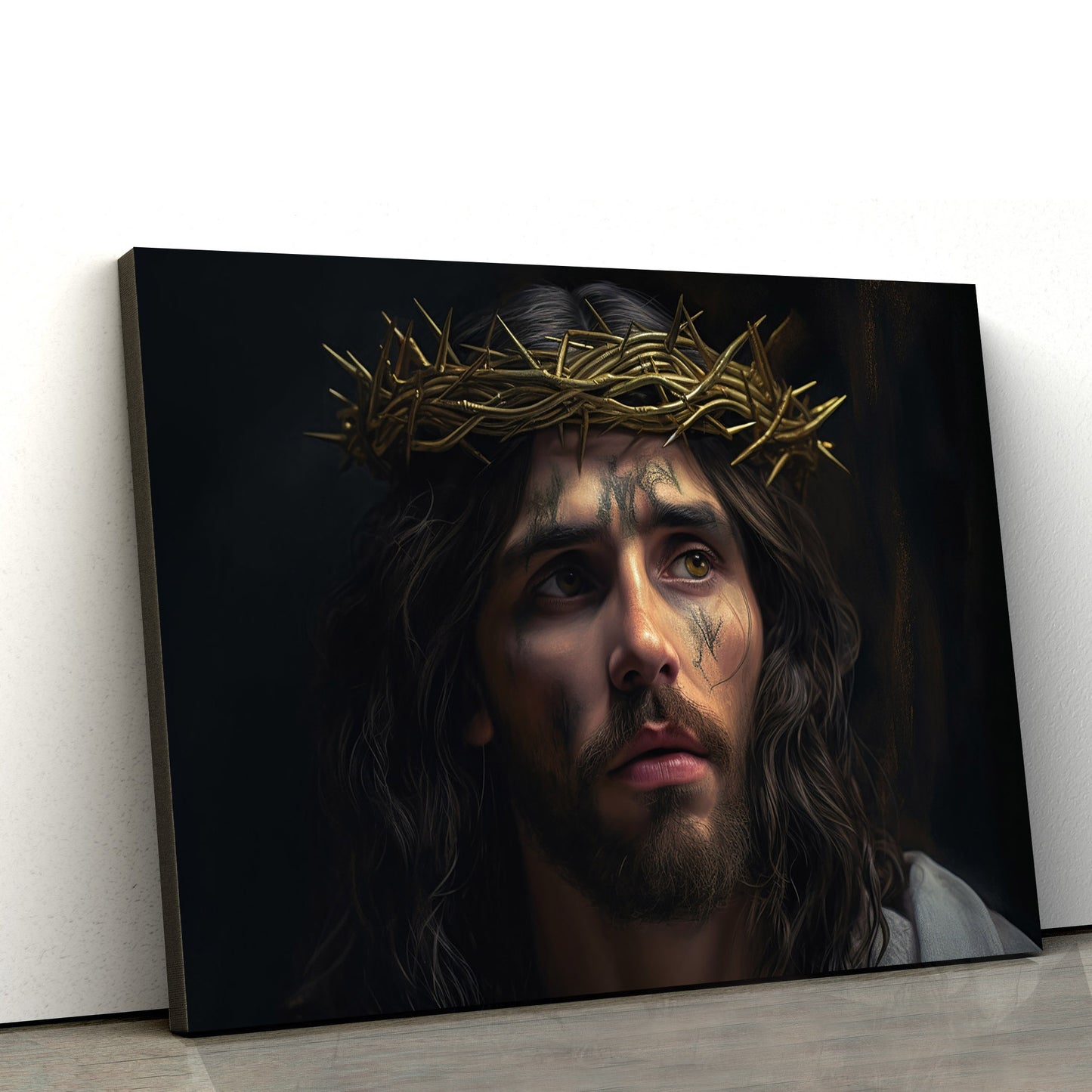 Jesus With A Crown Of Thorns On His Head 1 - Canvas Picture - Jesus Christ Canvas - Christian Wall Art