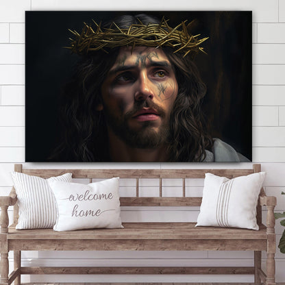 Jesus With A Crown Of Thorns On His Head 1 - Canvas Picture - Jesus Christ Canvas - Christian Wall Art