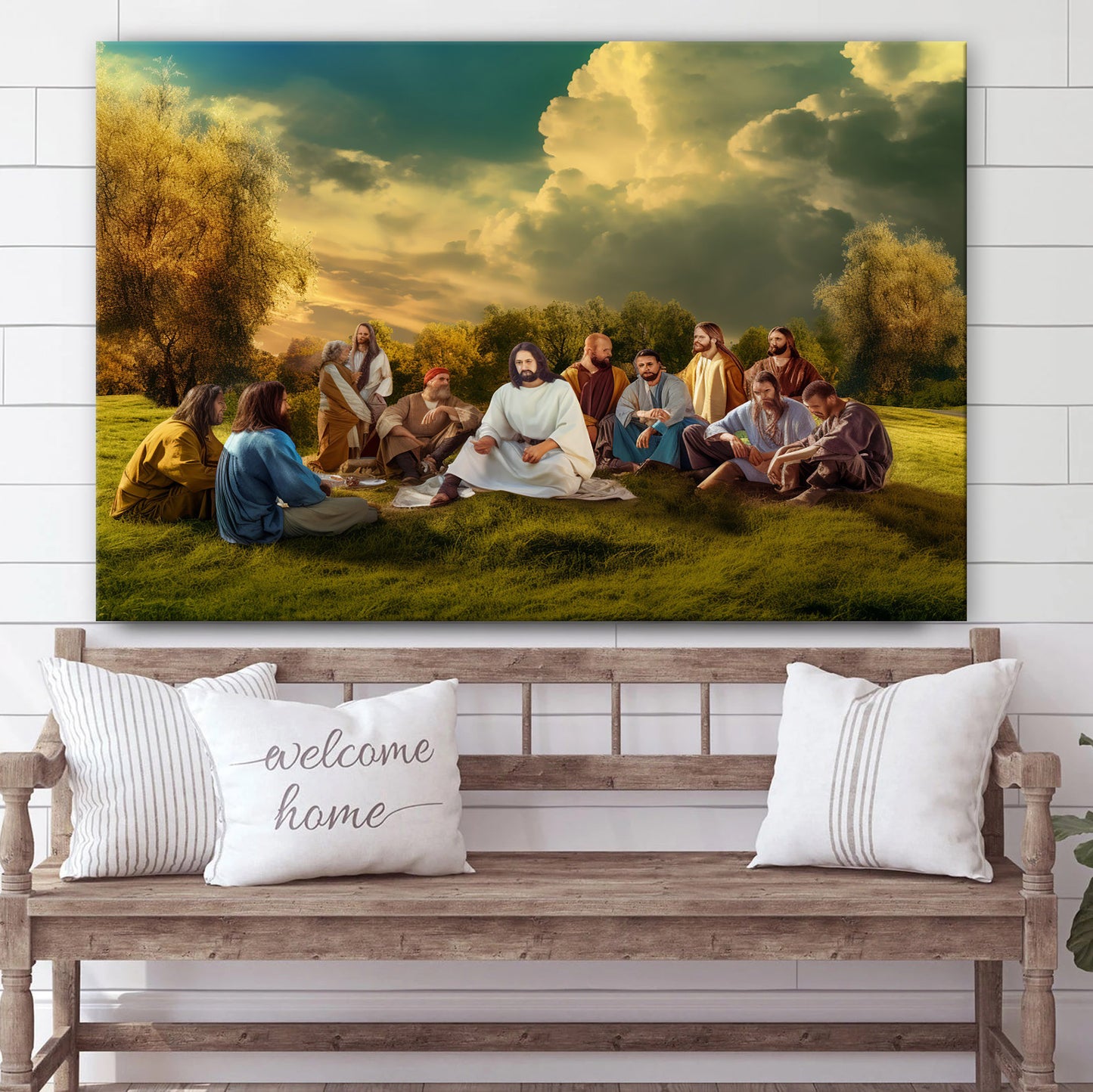 Jesus With A Group Of People And People Sitting On Grass - Canvas Pictures - Jesus Christ Canvas - Christian Wall Art