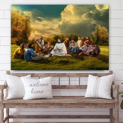 Jesus With A Group Of People And People Sitting On Grass - Canvas Pictures - Jesus Christ Canvas - Christian Wall Art
