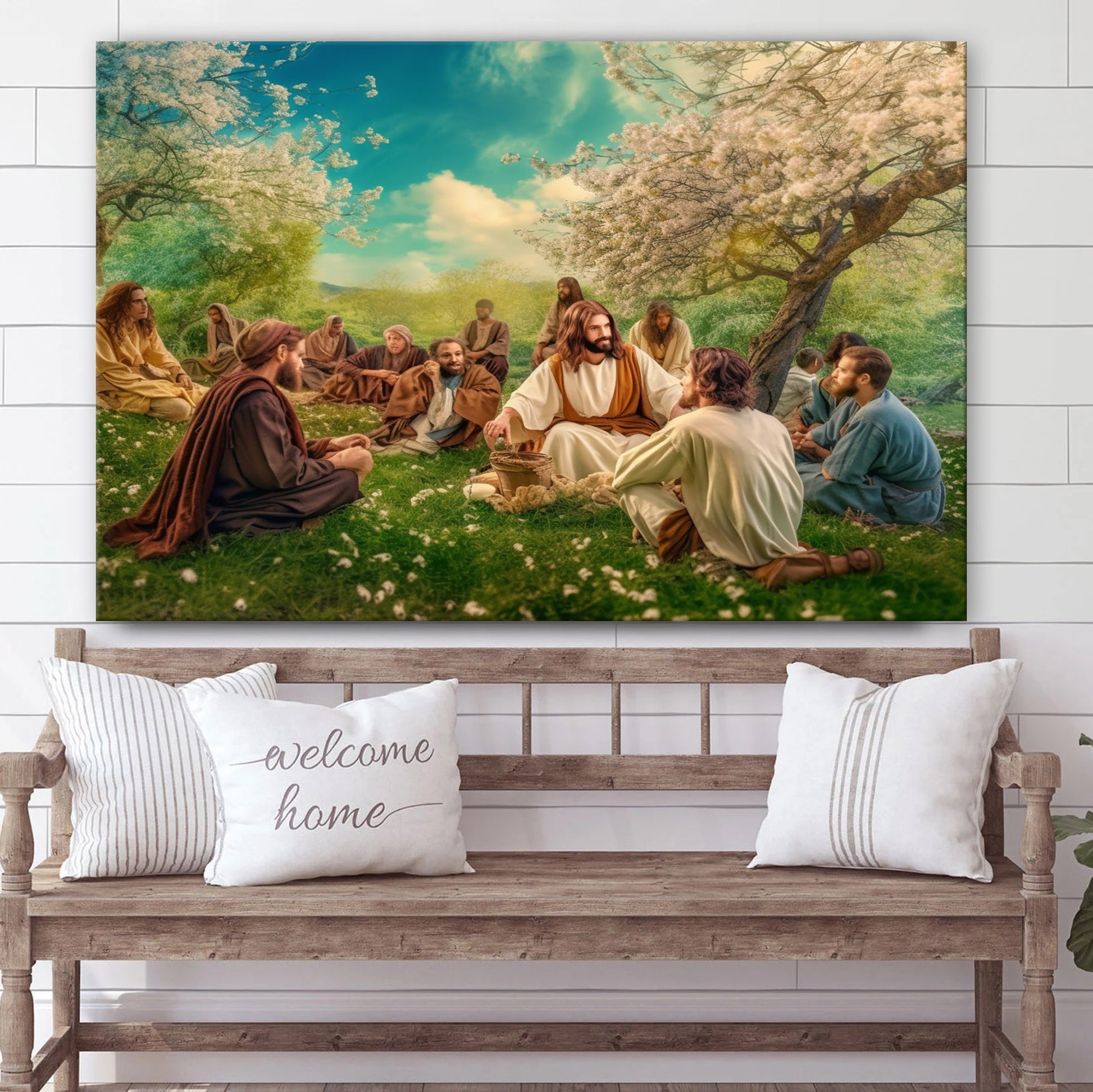 Jesus With A Group Of People And People Sitting On Grass 1 - Canvas Pictures - Jesus Christ Canvas - Christian Wall Art