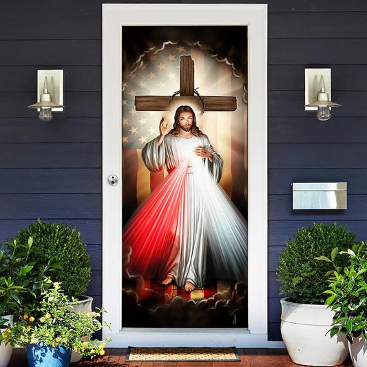 Jesus With America Door Cover - Religious Door Decorations - Christian Home Decor