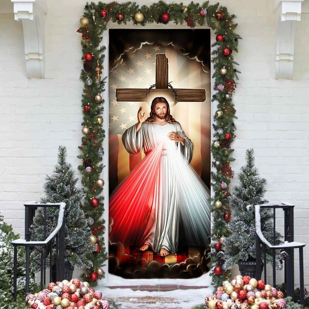 Jesus With America Door Cover - Religious Door Decorations - Christian Home Decor