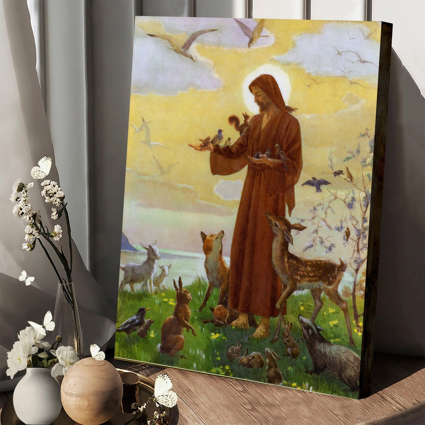 Jesus With Animals Catholic Picture - Canvas Pictures - Jesus Canvas Art - Christian Wall Art