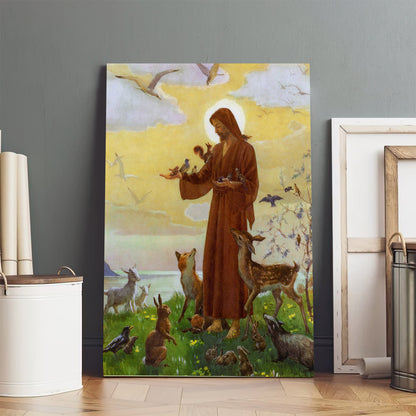 Jesus With Animals Catholic Picture - Canvas Pictures - Jesus Canvas Art - Christian Wall Art