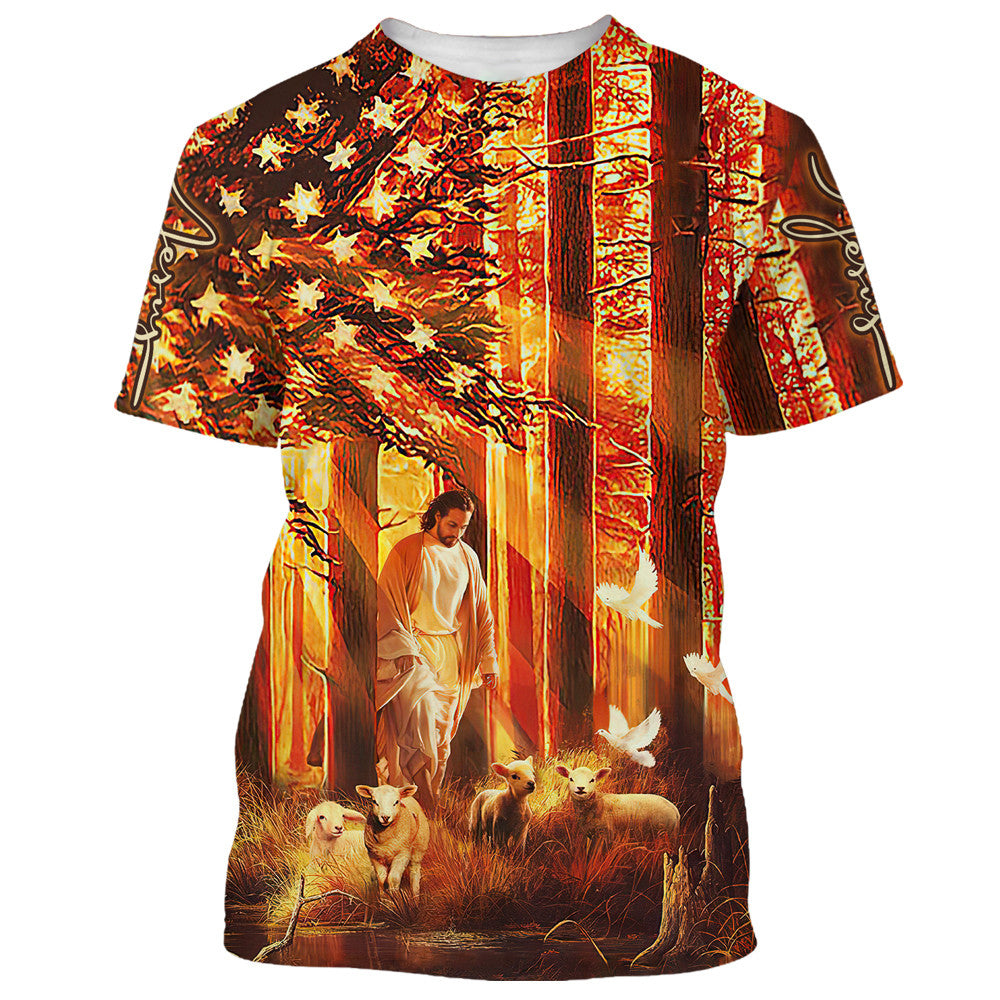 Jesus With Baby Lambs In The Forest 3D All Over Printed Shirt for Men and Women