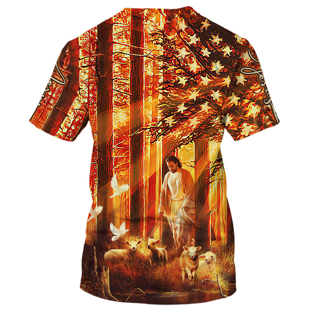 Jesus With Baby Lambs In The Forest 3D All Over Printed Shirt for Men and Women