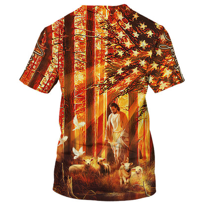 Jesus With Baby Lambs In The Forest 3D All Over Printed Shirt for Men and Women