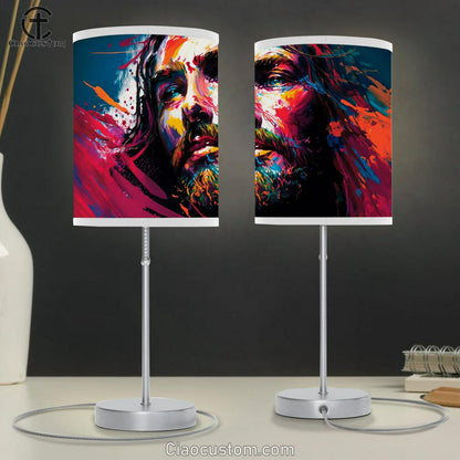 Jesus With Beard Beard Table Lamp Pictures - Faith Art - Christian Table Lamp For Bedroom Decor