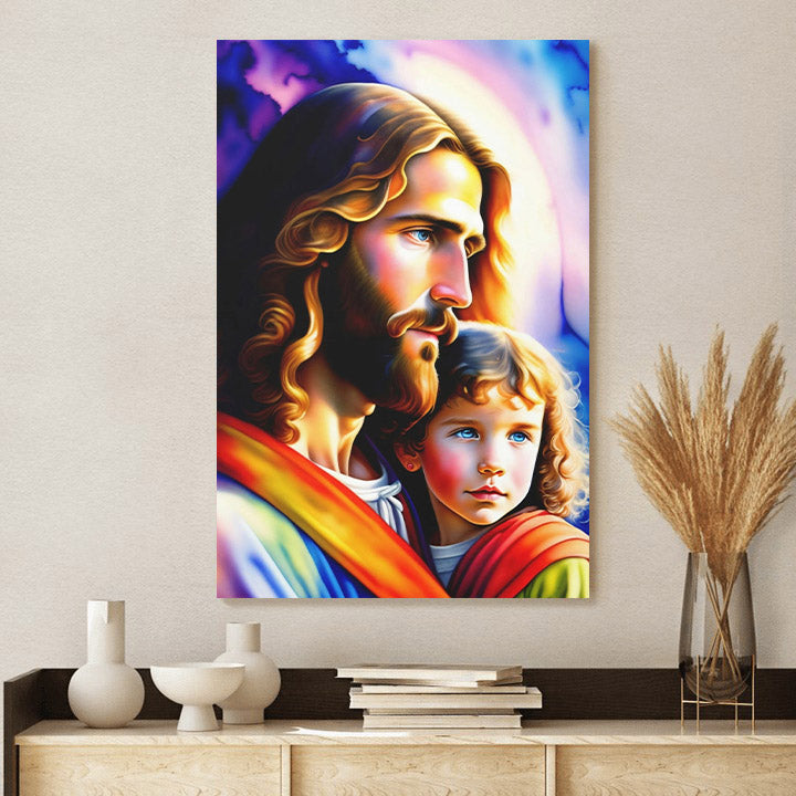 Jesus With Child Canvas Jesus Portrait Jesus Wall Art - Jesus Canvas Pictures - Christian Wall Art