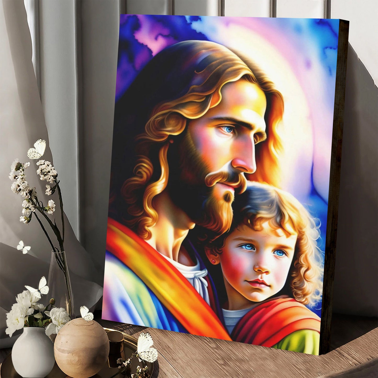 Jesus With Child Canvas Jesus Portrait Jesus Wall Art - Jesus Canvas Pictures - Christian Wall Art