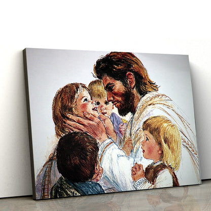 Jesus With Children - Jesus Canvas Wall Art - Christian Wall Art