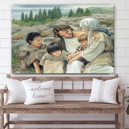 Jesus With Children Canvas Pictures - Jesus Christ Canvas Art - Christian Wall Canvas