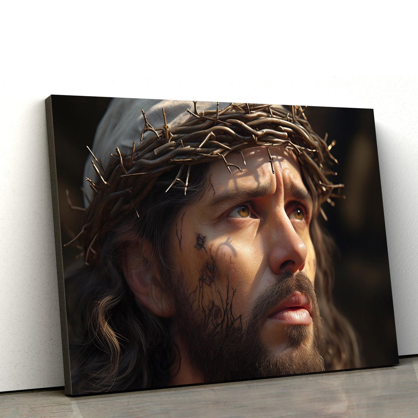 Jesus With Crown Of Thorns On His Face - Canvas Picture - Jesus Christ Canvas - Christian Wall Art