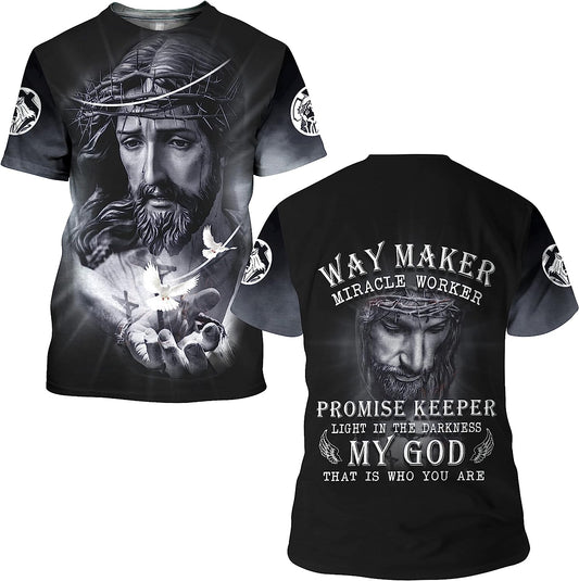 Jesus With Crown Of Thorns Way Maker Miracle Worker All Over Printed 3D T Shirt - Christian Shirts for Men Women