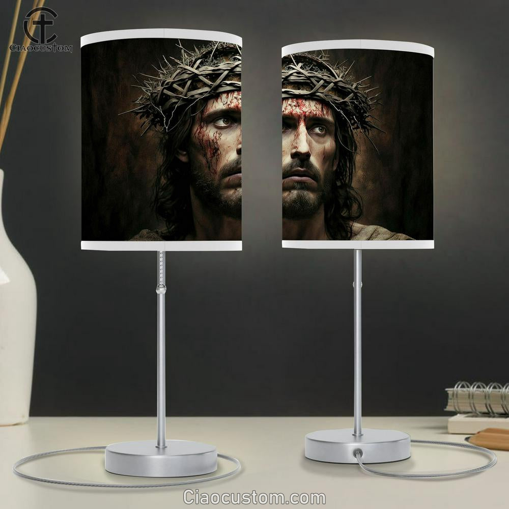 Jesus With Crown Thorns Easter Crucification Resurrection Table Lamp Pictures - Faith Art - Christian Table Lamp For Bedroom Decor