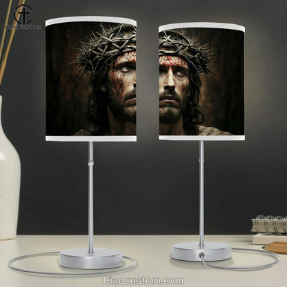 Jesus With Crown Thorns Easter Crucification Resurrection Table Lamp Pictures - Faith Art - Christian Table Lamp For Bedroom Decor