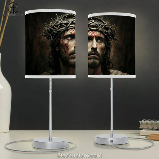 Jesus With Crown Thorns Easter Crucification Resurrection Table Lamp Pictures - Faith Art - Christian Table Lamp For Bedroom Decor