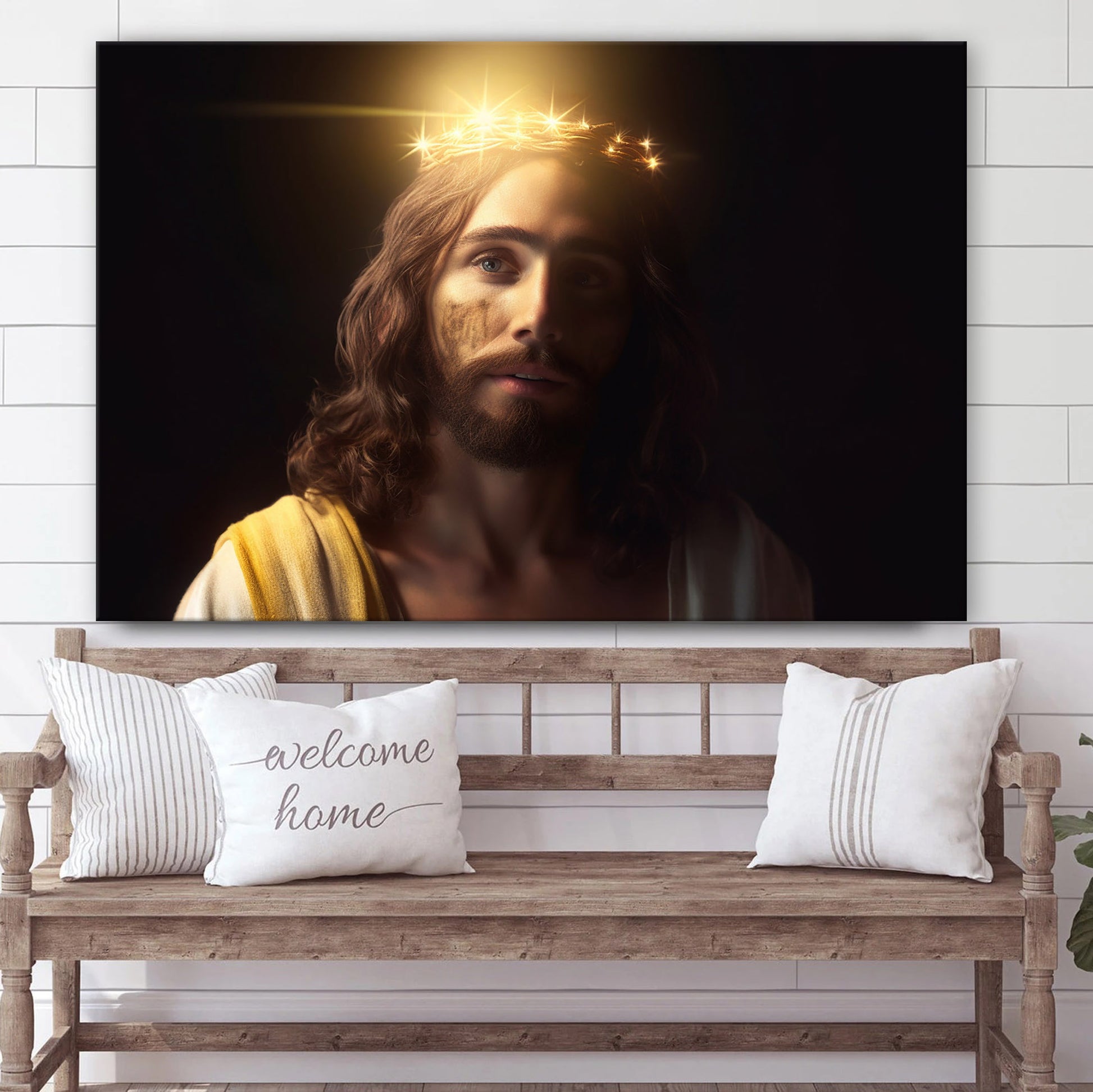 Jesus With Crowns Of Light Behind Him - Canvas Pictures - Jesus Christ Canvas - Christian Wall Art