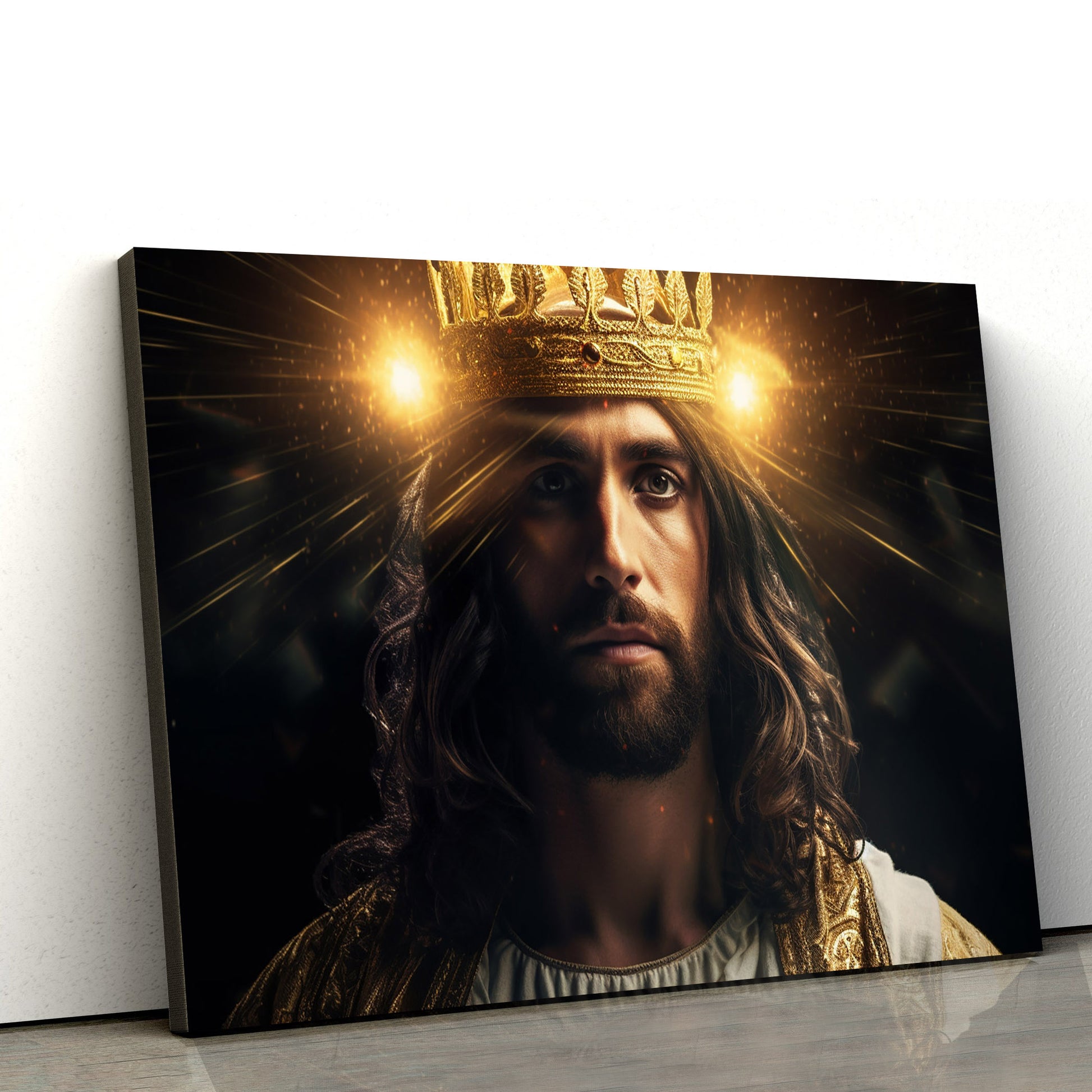 Jesus With Crowns Of Light Behind Him 1 - Canvas Pictures - Jesus Christ Canvas - Christian Wall Art