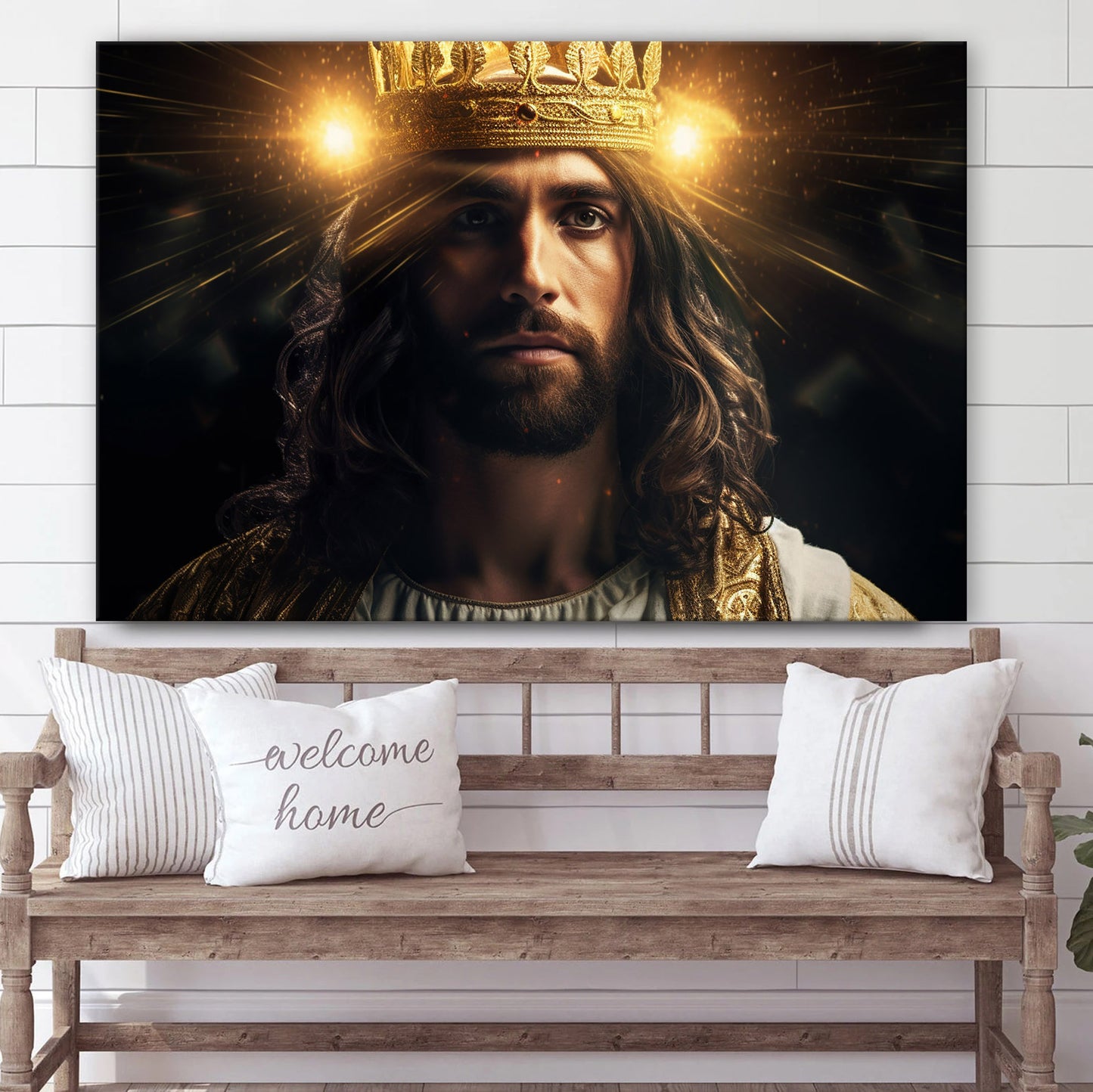 Jesus With Crowns Of Light Behind Him 1 - Canvas Pictures - Jesus Christ Canvas - Christian Wall Art