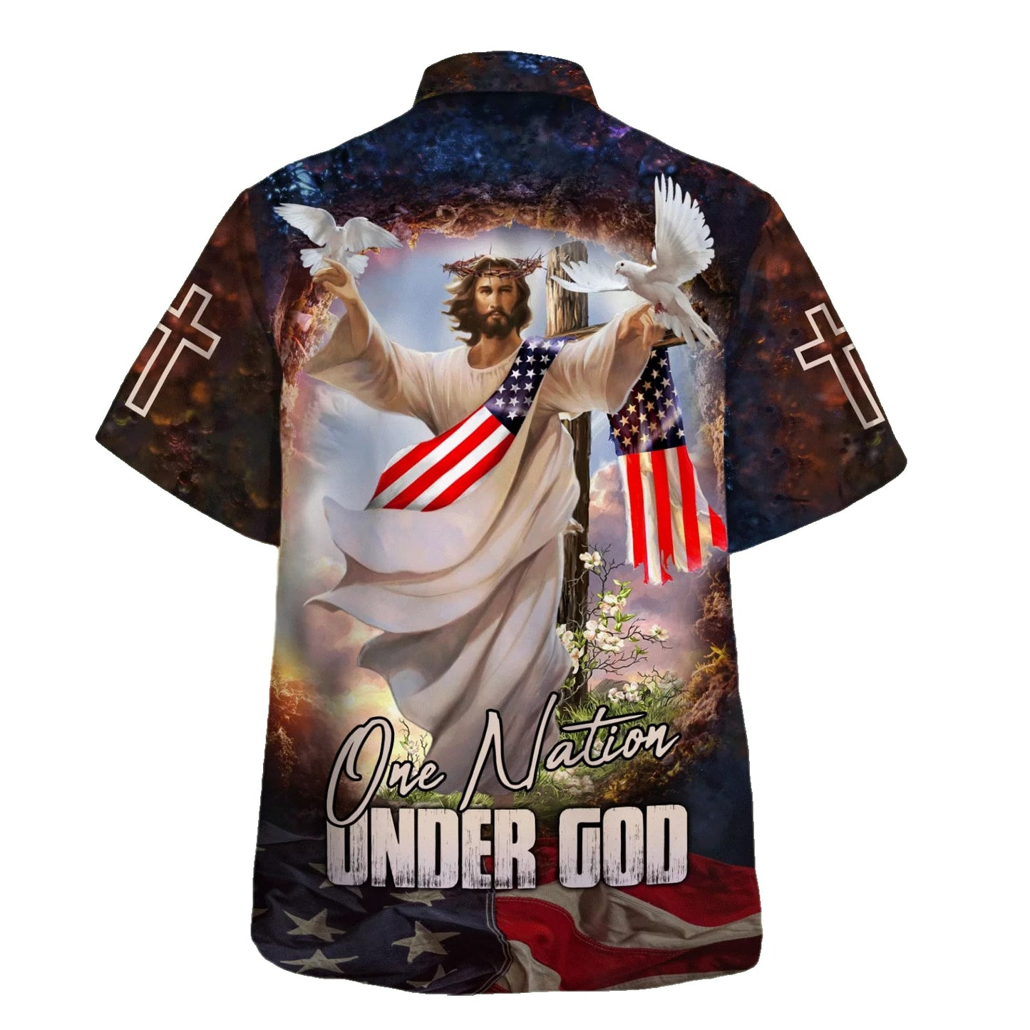 Jesus With His Arms Open Dove Hawaiian Shirt - One Nation Under God Hawaiian Shirts For Men & Women - Christian Hawaiian Shirt