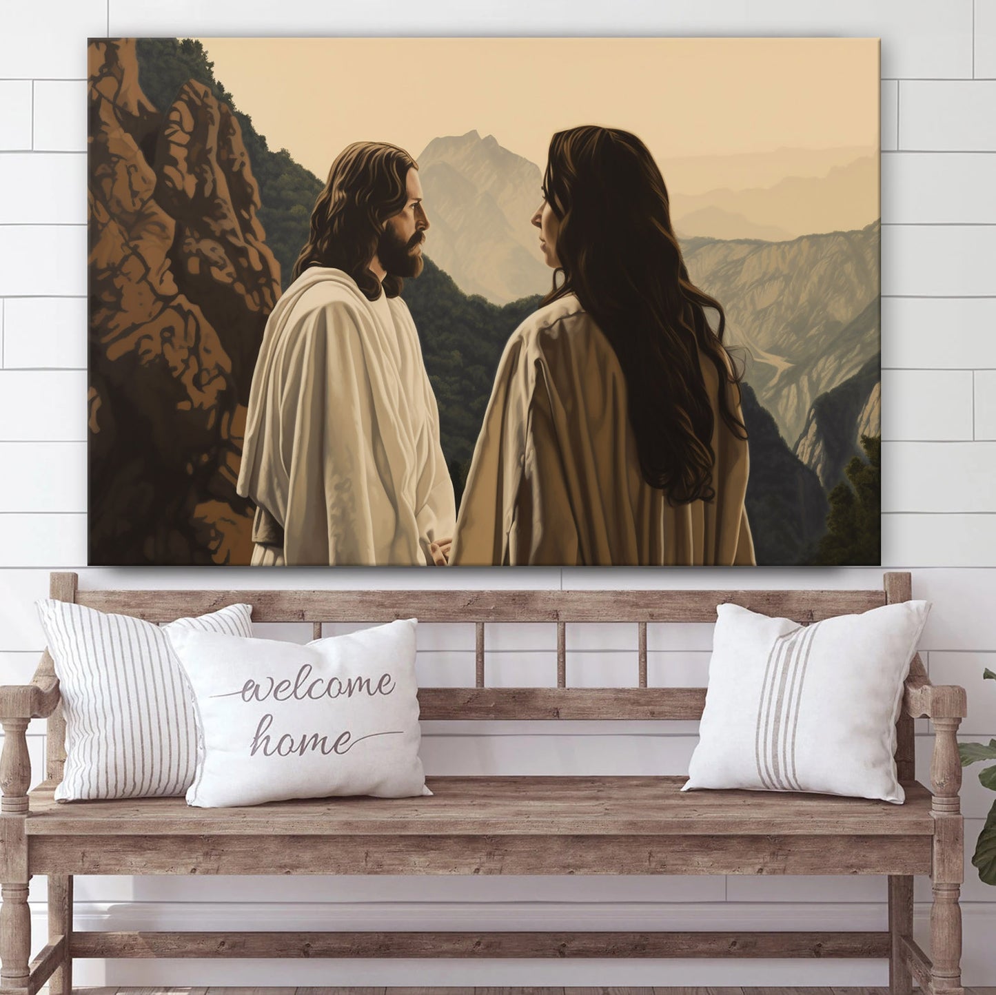 Jesus With His Wife At A Mountain Scene - Canvas Picture - Jesus Christ Canvas - Christian Wall Art