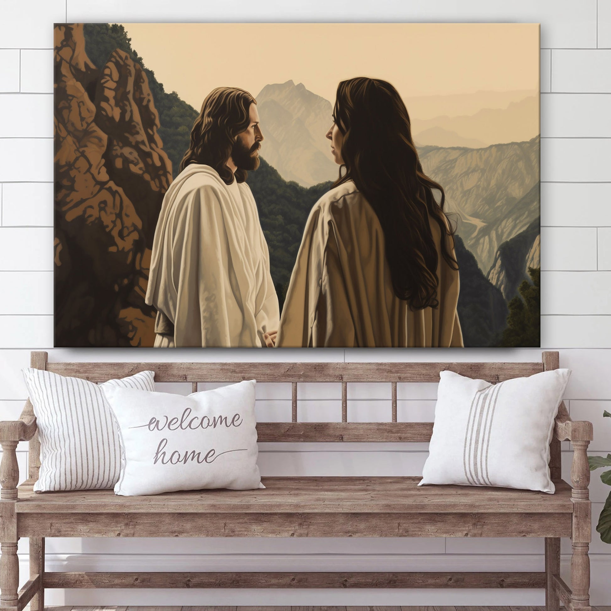 Jesus With His Wife At A Mountain Scene - Canvas Picture - Jesus Christ Canvas - Christian Wall Art