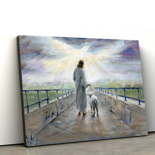 Jesus With Lamb On Graffiti Bridge Canvas Posters - Jesus Canvas Pictures - Christian Canvas Art