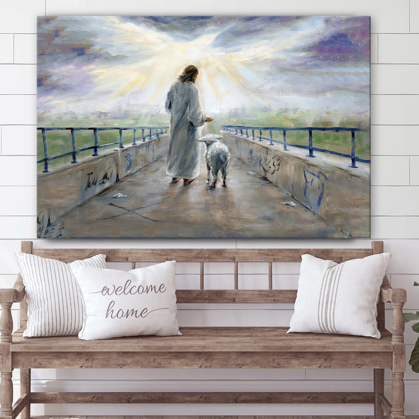 Jesus With Lamb On Graffiti Bridge Canvas Posters - Jesus Canvas Pictures - Christian Canvas Art