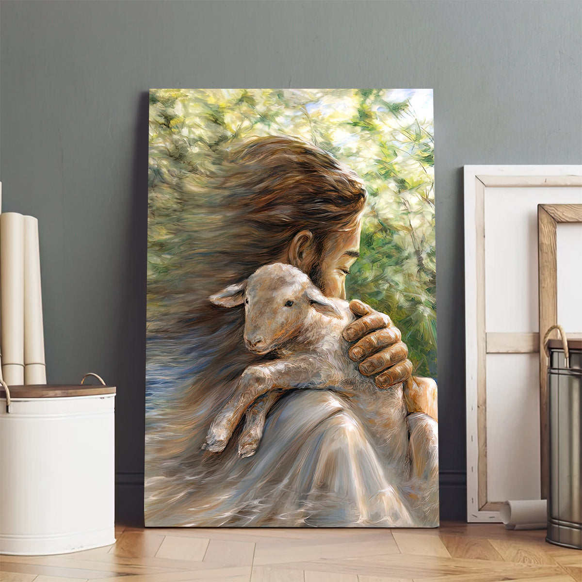 Jesus With Lamb Over Shoulder Canvas Pictures - Jesus Canvas Painting - Christian Canvas Prints