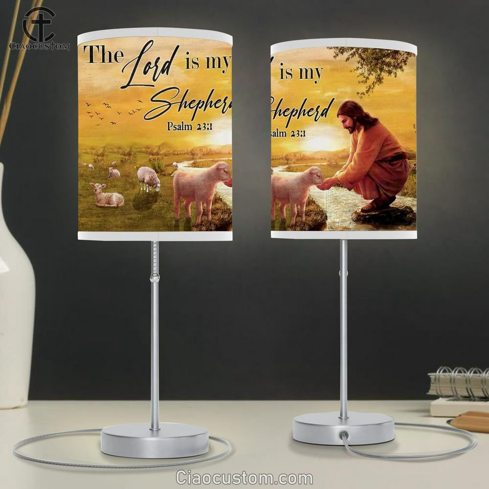 Jesus With Lamb, Stunning Sunset, The Lord Is My Shepherd Table Lamp