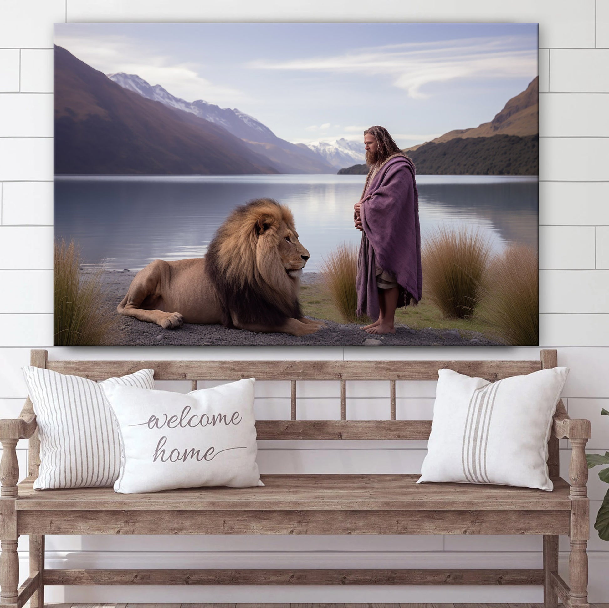 Jesus With Lion By Lake 1 - Canvas Picture - Jesus Christ Canvas - Christian Wall Art