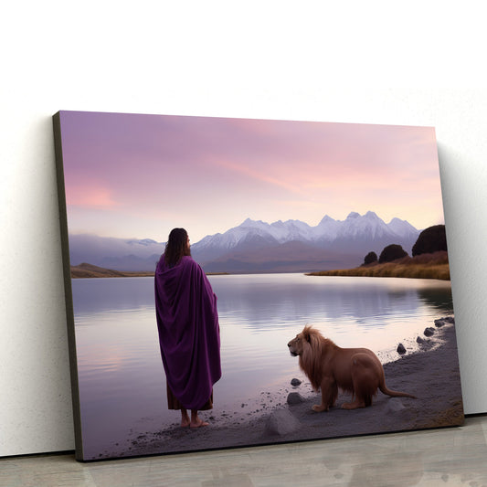 Jesus With Lion By Lake 2 - Canvas Picture - Jesus Christ Canvas - Christian Wall Art