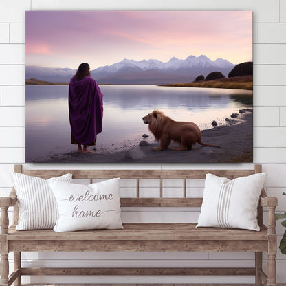 Jesus With Lion By Lake 2 - Canvas Picture - Jesus Christ Canvas - Christian Wall Art