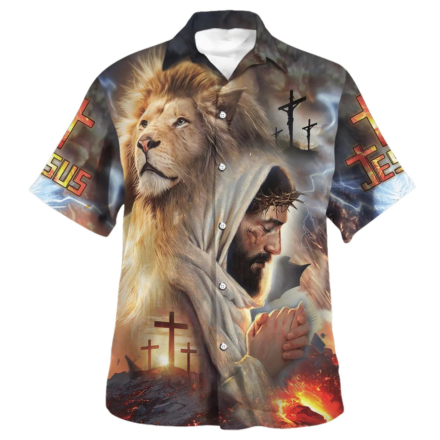 Jesus With Lion Hawaiian Shirt - Christian Hawaiian Shirt - Religious Hawaiian Shirts