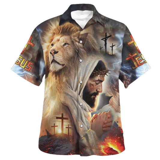 Jesus With Lion Hawaiian Shirt - Christian Hawaiian Shirt - Religious Hawaiian Shirts